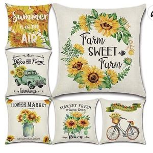 Set of 6 farmhouse style cushion covers 18” square with zipper closure